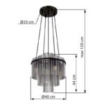 Lampa suspendata metal negru mat, tije din sticlă de culoare fumurie, cablu PVC negru, înălțimea poate fi scurtată, ø: 400mm, H: 1200mm, excl. 5x E14 40W 230V - imagine 6