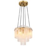 Lampa suspendata metal auriu mat, tije de sticlă opal, gradient clar, cablu PVC negru, înălțimea poate fi scurtată, ø: 400mm, H: 1200mm, excl. 5x E14 40W 230V