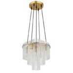 Lampa suspendata metal auriu mat, tije de sticlă opal, gradient clar, cablu PVC negru, înălțimea poate fi scurtată, ø: 400mm, H: 1200mm, excl. 5x E14 40W 230V - imagine 3