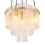 Lampa suspendata metal auriu mat, tije de sticlă opal, gradient clar, cablu PVC negru, înălțimea poate fi scurtată, ø: 400mm, H: 1200mm, excl. 5x E14 40W 230V - imagine 4