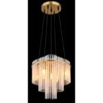 Lampa suspendata metal auriu mat, tije de sticlă opal, gradient clar, cablu PVC negru, înălțimea poate fi scurtată, ø: 400mm, H: 1200mm, excl. 5x E14 40W 230V - imagine 5