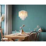Lampa suspendata metal auriu mat, tije de sticlă opal, gradient clar, cablu PVC negru, înălțimea poate fi scurtată, ø: 400mm, H: 1200mm, excl. 5x E14 40W 230V