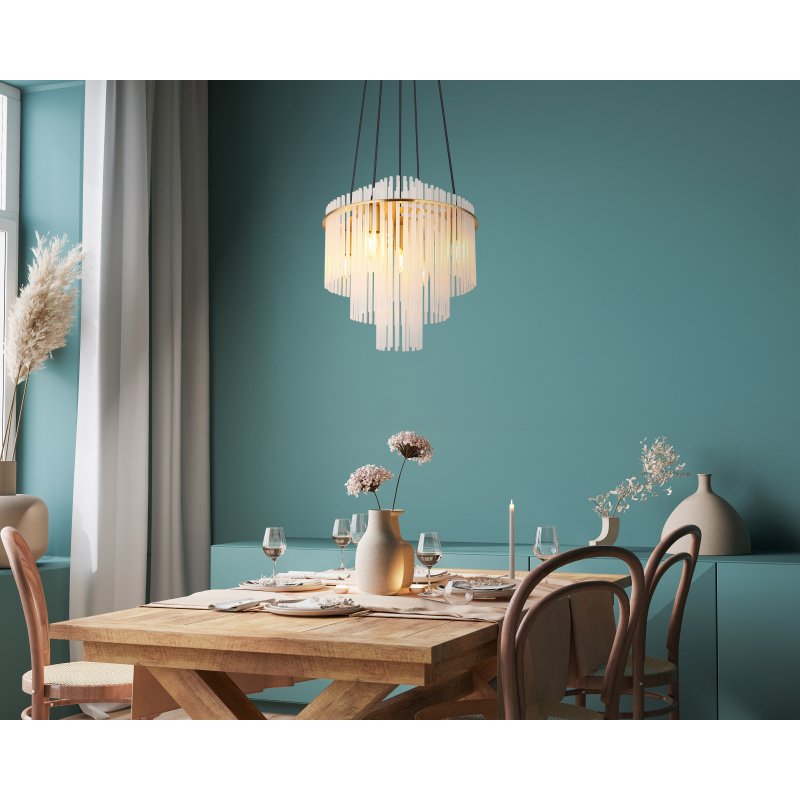 gorley-15698h2m-g29387-6 Lampa suspendata metal auriu mat, tije de sticlă opal, gradient clar, cablu PVC negru, înălțimea poate fi scurtată, ø: 400mm, H: 1200mm, excl. 5x E14 40W 230V - imagine 1