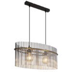Suspensie metal negru mat, tije de sticlă de culoare fum, cablu PVC negru, înălțimea poate fi scurtată, LxLxA: 600x230x1400mm, excl. 2x E27 60W 230V
