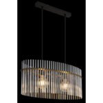Suspensie metal negru mat, tije de sticlă de culoare fum, cablu PVC negru, înălțimea poate fi scurtată, LxLxA: 600x230x1400mm, excl. 2x E27 60W 230V - imagine 3