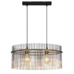 Suspensie metal negru mat, tije de sticlă de culoare fum, cablu PVC negru, înălțimea poate fi scurtată, LxLxA: 600x230x1400mm, excl. 2x E27 60W 230V - imagine 5