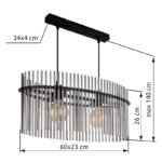 Suspensie metal negru mat, tije de sticlă de culoare fum, cablu PVC negru, înălțimea poate fi scurtată, LxLxA: 600x230x1400mm, excl. 2x E27 60W 230V - imagine 6