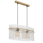 Suspensie metal aur mat, tije de sticlă opal, gradient clar, cablu PVC negru, înălțimea poate fi scurtată, LxLxA: 600x230x1400mm, excl. 2x E27 60W 230V - imagine 4