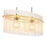 Suspensie metal aur mat, tije de sticlă opal, gradient clar, cablu PVC negru, înălțimea poate fi scurtată, LxLxA: 600x230x1400mm, excl. 2x E27 60W 230V - imagine 5
