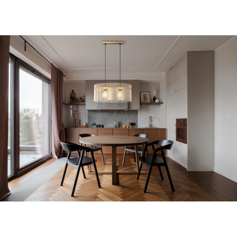 gorley-15698h3m-g29389-6 Suspensie metal aur mat, tije de sticlă opal, gradient clar, cablu PVC negru, înălțimea poate fi scurtată, LxLxA: 600x230x1400mm, excl. 2x E27 60W 230V - imagine 1