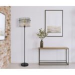 Lampă de podea metal negru mat, tije de sticlă de culoare fumurie, cablu PVC negru, întrerupător cu pedală în cablu, ø: 380mm, I: 1520mm, lungime cablu 1800mm, fără 1x E27 60W 230V - imagine 2