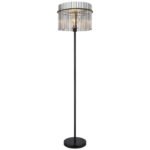 Lampă de podea metal negru mat, tije de sticlă de culoare fumurie, cablu PVC negru, întrerupător cu pedală în cablu, ø: 380mm, I: 1520mm, lungime cablu 1800mm, fără 1x E27 60W 230V
