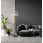 Lampă de podea metal negru mat, tije de sticlă de culoare fumurie, cablu PVC negru, întrerupător cu pedală în cablu, ø: 380mm, I: 1520mm, lungime cablu 1800mm, fără 1x E27 60W 230V - imagine 3