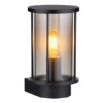 Lampă de exterior din oțel inoxidabil negru mat, sticlă de culoare fumurie, tije metalice negru mat, direcția luminii: în sus, IP54,  l x I x A: 143x252x152mm, fără 1x E27 60W 230V