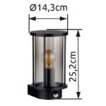 Lampă de exterior din oțel inoxidabil negru mat, sticlă de culoare fumurie, tije metalice negru mat, direcția luminii: în sus, IP54,  l x I x A: 143x252x152mm, fără 1x E27 60W 230V - imagine 6