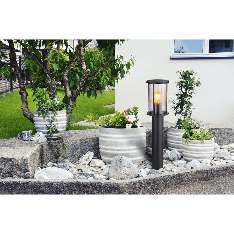 gracey-31362-g28146-5 Lampă de exterior din oțel inoxidabil negru mat, sticlă fumurie, tije metalice negru mat, IP54, ø: 143mm, I: 600mm, excl. 1x E27 60W 230V - imagine 1