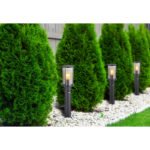 Lampă de exterior din oțel inoxidabil negru mat, sticlă de culoare fumurie, tije metalice negru mat, senzor inclus, IP54, ø: 143mm, I: 600mm, excl. 1x E27 60W 230V - imagine 2