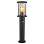 Lampă de exterior din oțel inoxidabil negru mat, sticlă de culoare fumurie, tije metalice negru mat, senzor inclus, IP54, ø: 143mm, I: 600mm, excl. 1x E27 60W 230V