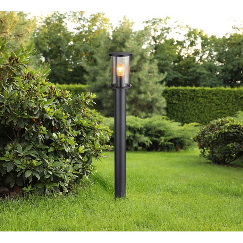 gracey-31363-g28148-3 Lampă de exterior din oțel inoxidabil negru mat, sticlă fumurie, tije metalice negru mat, IP54, ø: 143mm, I: 1000mm, excl. 1x E27 60W 230V - imagine 1