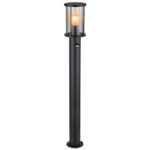 Lampă de exterior din oțel inoxidabil negru mat, sticlă fumurie, tije metalice negru mat, senzor incl., IP54, ø: 143mm, I: 1000mm, excl. 1x E27 60W 230V