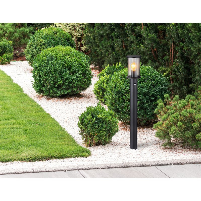 gracey-31363s-g28149-4 Lampă de exterior din oțel inoxidabil negru mat, sticlă fumurie, tije metalice negru mat, senzor incl., IP54, ø: 143mm, I: 1000mm, excl. 1x E27 60W 230V - imagine 1