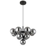 Lampă suspendată metal negru mat, globuri de sticlă de culoare fumurie, cablu textil negru, ø: 560mm, H: 1200mm, excl. 13x G9 LED 5W 230V 230V - imagine 3