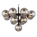 Lampă suspendată metal negru mat, globuri de sticlă de culoare fumurie, cablu textil negru, ø: 560mm, H: 1200mm, excl. 13x G9 LED 5W 230V 230V - imagine 4