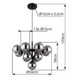 Lampă suspendată metal negru mat, globuri de sticlă de culoare fumurie, cablu textil negru, ø: 560mm, H: 1200mm, excl. 13x G9 LED 5W 230V 230V - imagine 5