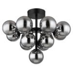 Plafonieră metal negru mat, sfere de sticlă fumurie, ø: 560mm, H: 430mm, excl. 13x G9 LED 5W 230V - imagine 3