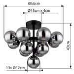 Plafonieră metal negru mat, sfere de sticlă fumurie, ø: 560mm, H: 430mm, excl. 13x G9 LED 5W 230V - imagine 4
