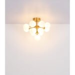 Plafonieră din metal auriu mat, globuri din sticlă opală, ø: 560 mm, H: 430 mm, fără 13x G9 LED 5W 230V - imagine 4