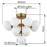 Plafonieră din metal auriu mat, globuri din sticlă opală, ø: 560 mm, H: 430 mm, fără 13x G9 LED 5W 230V - imagine 6