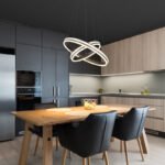 Lampă cu suspensie metal/aluminiu titanium colorat periat, alb acrilic, reglabil, memorie, lumină de noapte, înălțime reglabilă, telecomandă, ø: 600mm, I: 1200mm, inel ø: 60cm / 40 cm, LED 60W 230V, 436-3387lm Ieșire, CCT 2700-6000K