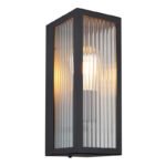 Corp de iluminat pentru exterior metal negru mat, sticlă transparentă, satinată, direcția luminii: în sus, IP44, sticlă canelată, l x I: 120x320mm, A: 140mm, fără bec 1x E27 60W 230V