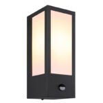 Corp de iluminat pentru exterior metal negru mat, policarbonat alb, direcția luminii: în sus, inclusiv senzor, IP44, l x I: 120x320mm, A: 154mm, fără bec 1x E27 60W 230V