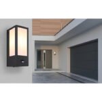 Corp de iluminat pentru exterior metal negru mat, policarbonat alb, direcția luminii: în sus, inclusiv senzor, IP44, l x I: 120x320mm, A: 154mm, fără bec 1x E27 60W 230V