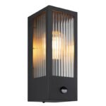 Corp de iluminat pentru exterior metal negru mat, sticlă transparentă, satinată, direcția luminii: în sus, inclusiv senzor, IP44, sticlă canelată, l x I: 120x320mm, A: 154mm, fără bec 1x E27 60W 230V