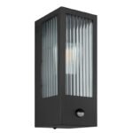 Corp de iluminat pentru exterior metal negru mat, sticlă transparentă, satinată, direcția luminii: în sus, inclusiv senzor, IP44, sticlă canelată, l x I: 120x320mm, A: 154mm, fără bec 1x E27 60W 230V - imagine 3