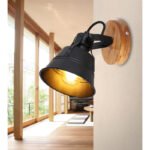 Spot maro patinat, metal negru mat, lemn în aspect de stejar, LxH: 140x180, AL: 170, excl. 1xE27 60W 230V - imagine 2