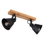 Spot maro patinat, metal negru mat, lemn în aspect de stejar, LxH: 380x240, AL: 140, excl. 2xE27 60W 230V - imagine 2