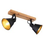 Spot maro patinat, metal negru mat, lemn în aspect de stejar, LxH: 380x240, AL: 140, excl. 2xE27 60W 230V