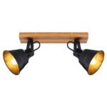 Spot maro patinat, metal negru mat, lemn în aspect de stejar, LxH: 380x240, AL: 140, excl. 2xE27 60W 230V - imagine 3