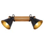 Spot maro patinat, metal negru mat, lemn în aspect de stejar, LxH: 380x240, AL: 140, excl. 2xE27 60W 230V - imagine 4