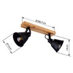 Spot maro patinat, metal negru mat, lemn în aspect de stejar, LxH: 380x240, AL: 140, excl. 2xE27 60W 230V - imagine 6