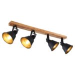 Spot lemn maro aur patinat, metal negru mat, lemn aspect stejar, LxH: 820x240, excl. 4xE27 60W 230V