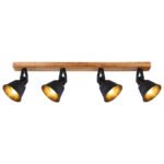 Spot lemn maro aur patinat, metal negru mat, lemn aspect stejar, LxH: 820x240, excl. 4xE27 60W 230V - imagine 4