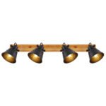 Spot lemn maro aur patinat, metal negru mat, lemn aspect stejar, LxH: 820x240, excl. 4xE27 60W 230V - imagine 5