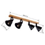 Spot lemn maro aur patinat, metal negru mat, lemn aspect stejar, LxH: 820x240, excl. 4xE27 60W 230V - imagine 6