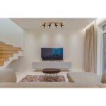 Spot lemn maro aur patinat, metal negru mat, lemn aspect stejar, LxH: 820x240, excl. 4xE27 60W 230V