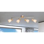 Spot nichel mat, lemn, sticla mata dungata, LxH: 600x155, excl 4xE14 40W 230V - imagine 2